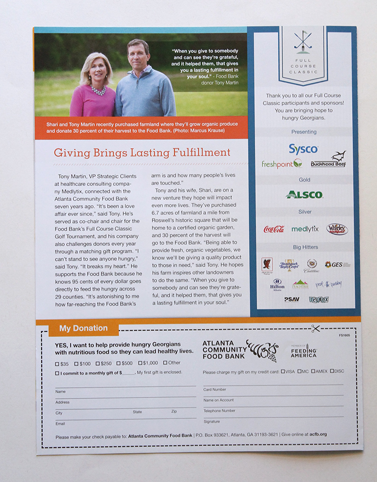 Atlanta Community Food Bank Foodsharing Four Page Newsletter Design Back Page and Donation Form